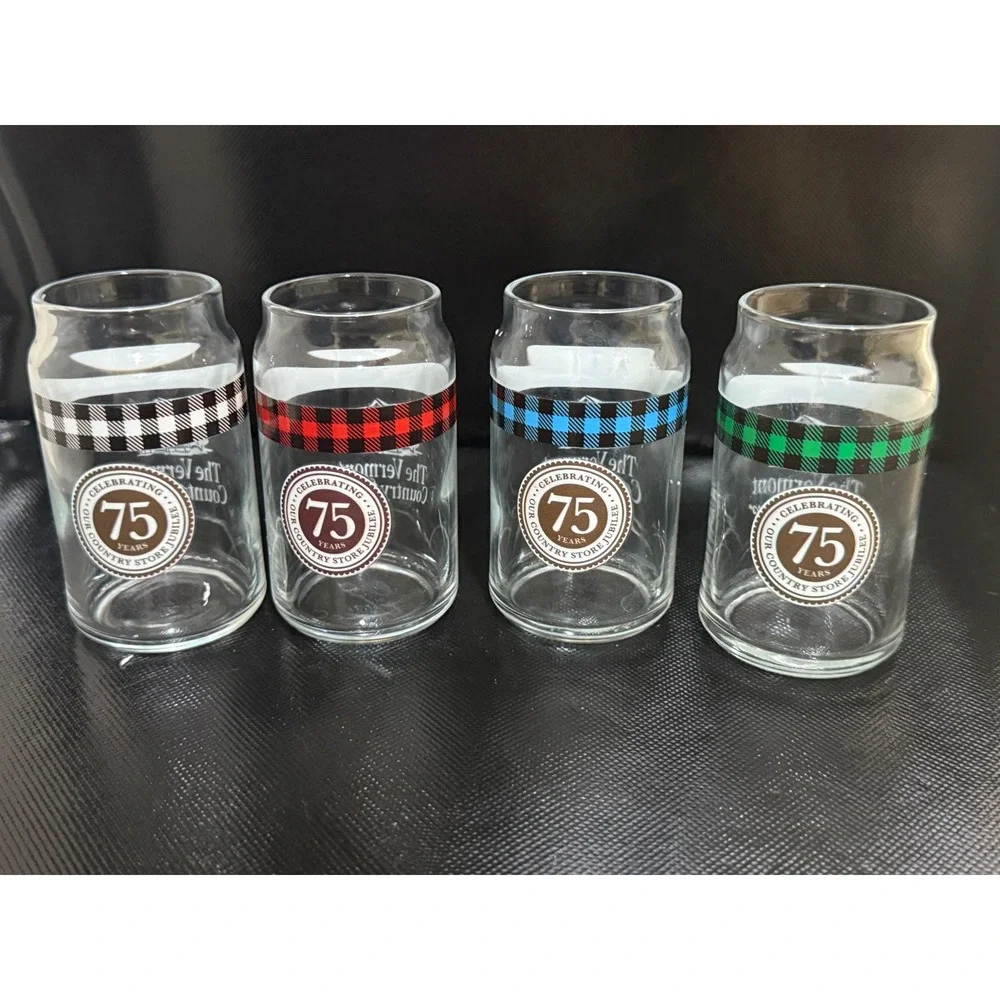 Vermont Country Store 75 Years Anniversary Plaid Can Glass Set Barware
